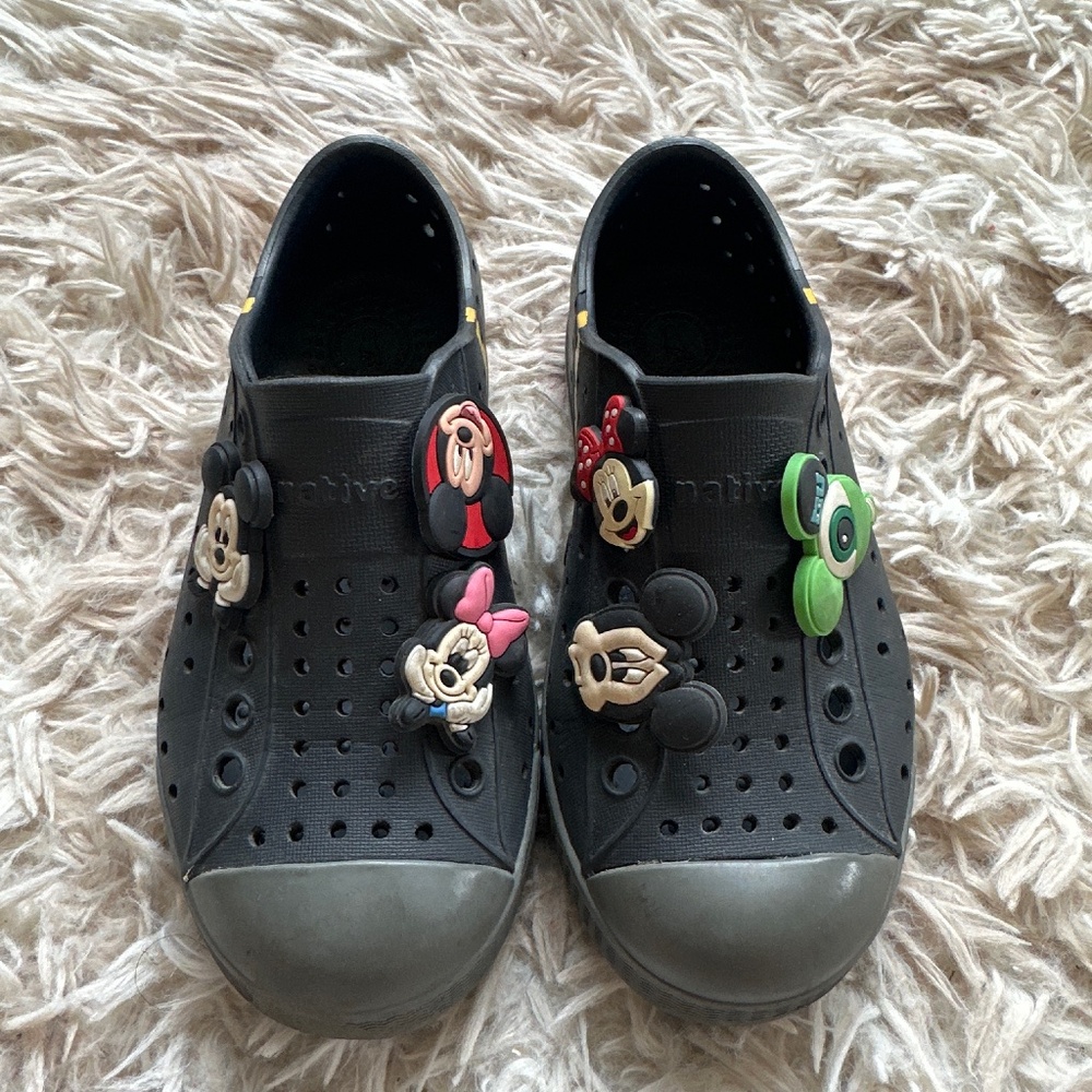 Black Native Jefferson Shoes With Disney Jibbitz Size 10 c